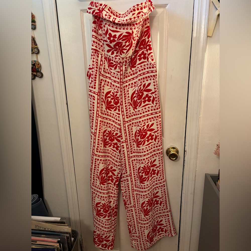Elegant Red and White Floral Jumpsuit